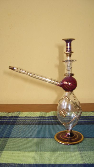 Cachimbo de Água em Vidro do Egipto com Pintura de Ouro 22 quilates
