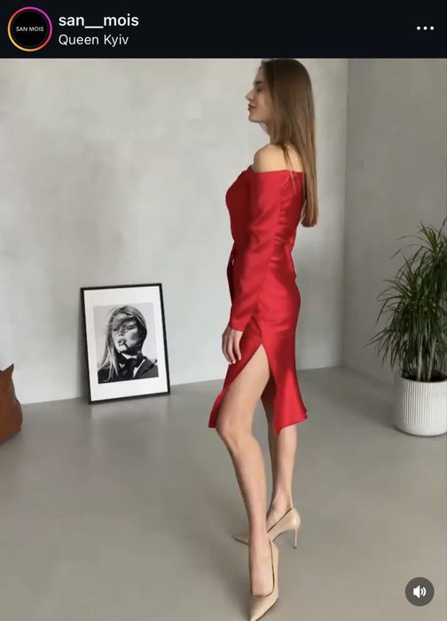 Sukienka Midi czerwona z paskiem