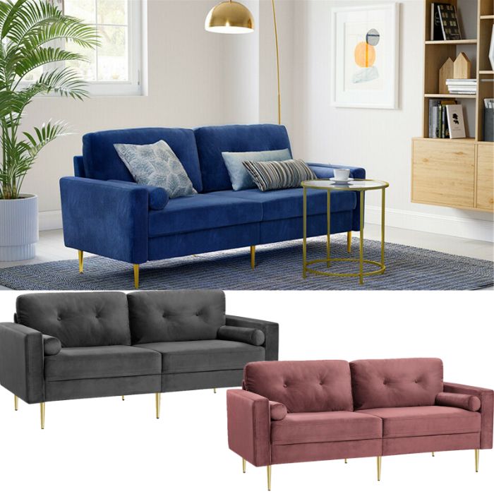 Kanapa Sofa Wersalka SZARA RÓŻOWA złota złote nogi aksamit 24h fryzjer