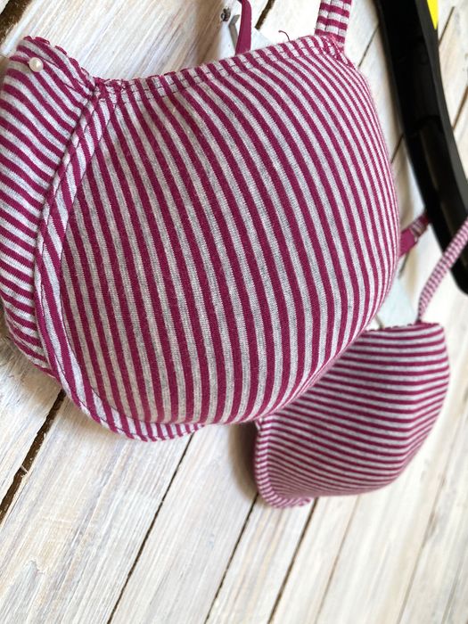 Biustonosz Gina Benotti 85C - Poziome prążki Białe-Burgunda