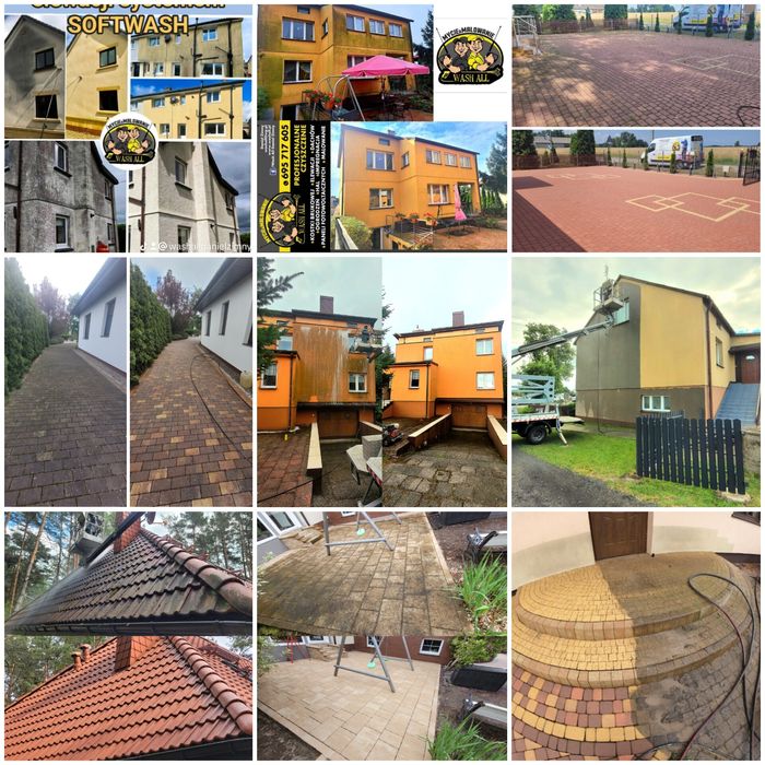 Mycie kostki brukowej elewacji dachów paneli fotowoltaicznych malowani