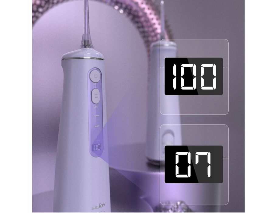 Irygator do zębów Sejoy bezprzewodowy 8 dysz 300ml fioletowy /czarny