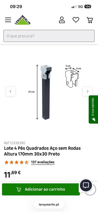 Pés para móveis em Aço sem Rodas (8 unidades)