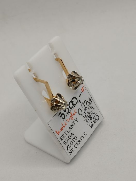Złote kolczyki brylanty 0,23 ct, złoto różowe i białe 583