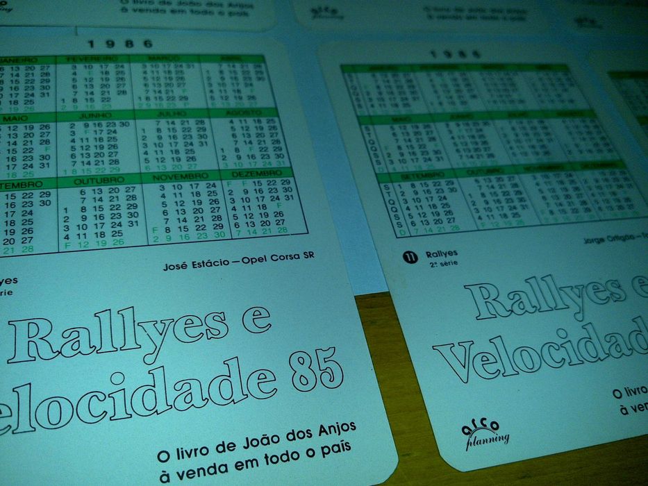 rallyes e velocidade 85-2ªsérie (12 calendários) coleção completa 1986