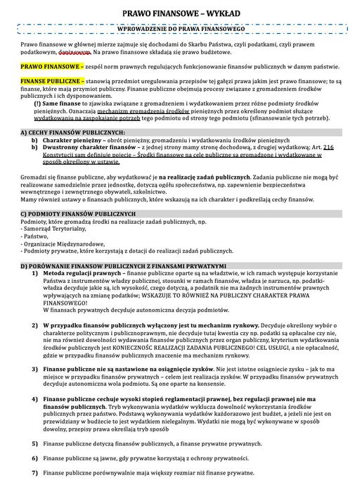 Notatki na studia – Prawo finansowe - WPiA