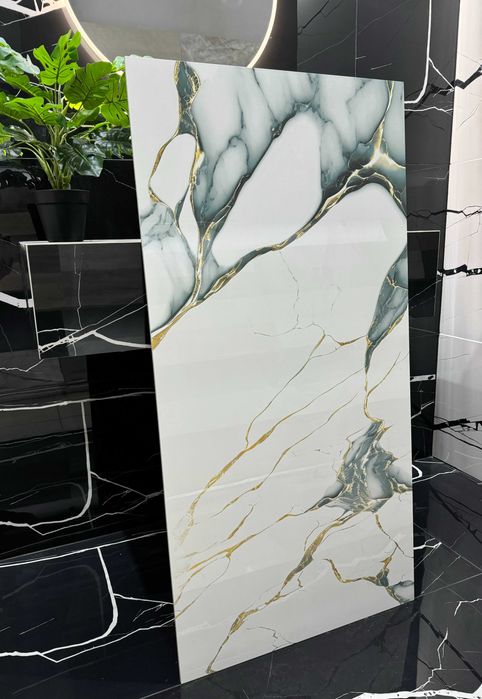 Gres polerowany 120x60 ZŁOTE REFLEKSY marmur Ice Blue WYSOKI POŁYSK