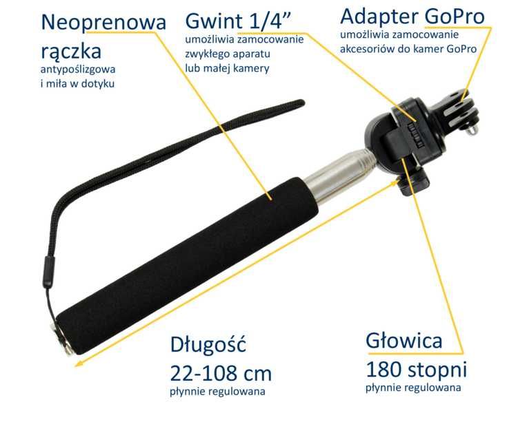 Selfie-stick, kijek, uchwyt monopod do gopro