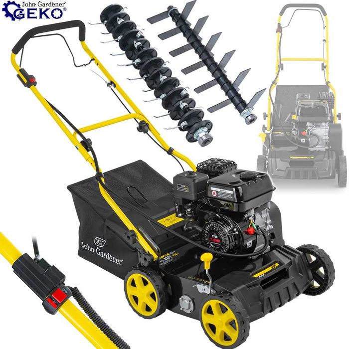 JOHN GARDENER Aerator Wertykulator Spalinowy 6,5km 4-suw OHV 4T 400mm 2 Wałki Kosz 50l G84015