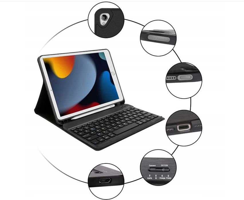 Etui i klawiatura do APPLE IPAD 9 generacja + szkło ochronne
