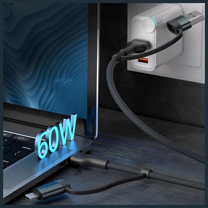 Kabel USB-A / USB-C / USB-C/Lightning 3MK Hyper Cable 1.2m 9V/2A 60W