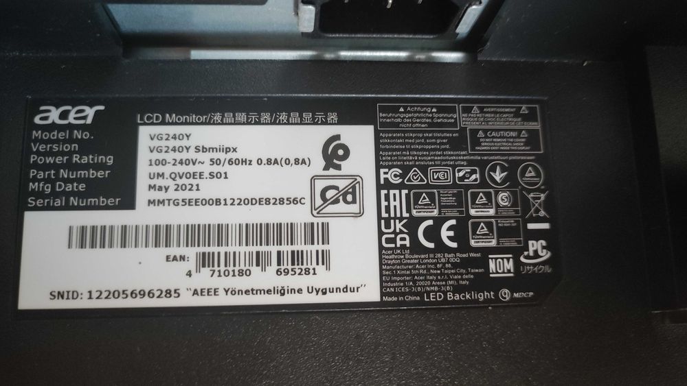 Monitor Acer  Nitro VG 240Y SBmiipx 144hz Uszkodzony