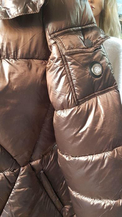 Czekoladowy płaszczyk  płaszcz  kurtka L z jenotem z futrem