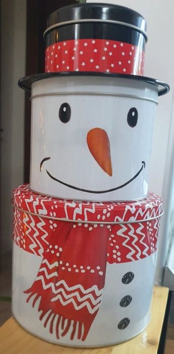 Caixa/lata Pai Natal e boneco de neve