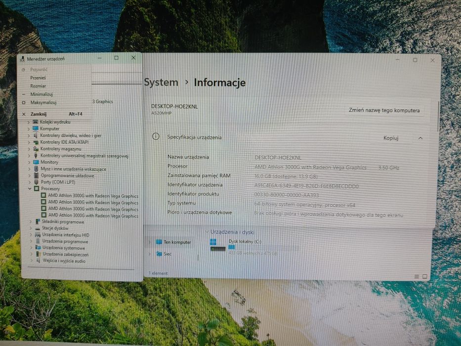 Ryzen,Komputer do biura/gier,Radeon™ Vega 3, 16 GB,SSD,Win 11 Pro