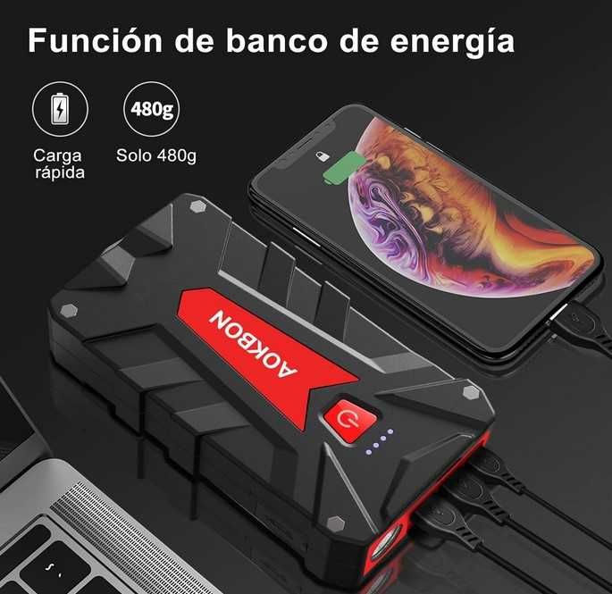 Booster Arrancador de Carro, Barco, Trator, 12v 1200A, PowerBank