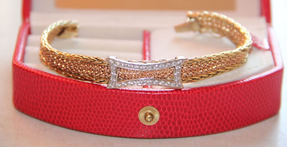 ZŁOTA GRUBA bransoletka zloto 585 cyrkonie APART BRANSOLETA biale 14