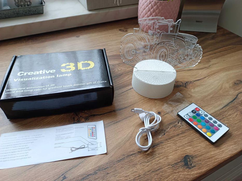Lampka dla chłopca nocna 3D LED TRAKTOR CIĄGNIK kabel USB + PILOT nowa