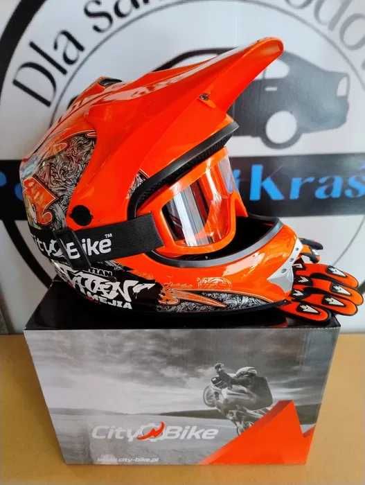 Zestaw dziecięcy Kask cross poma quad hulajnoga + rękawice + gogle