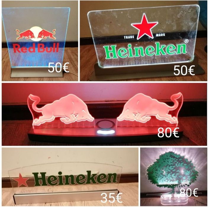Reclames luminosos em acrílico /publicidade, red bull /Heineken/