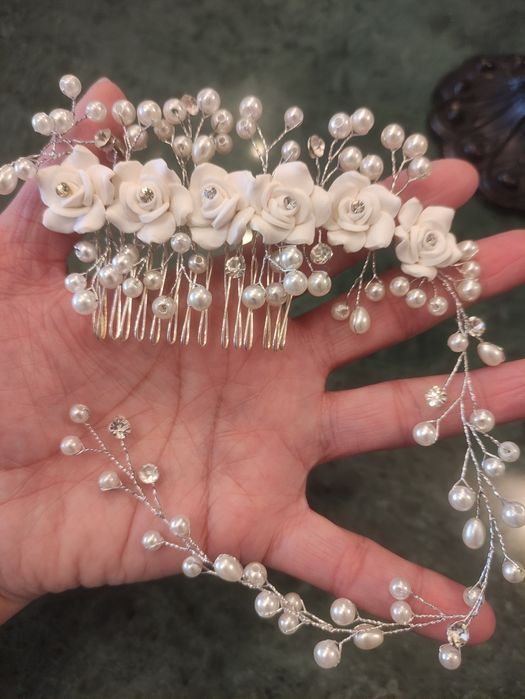 Travessão Tiara Toucado Noiva Pérolas Brilhantes