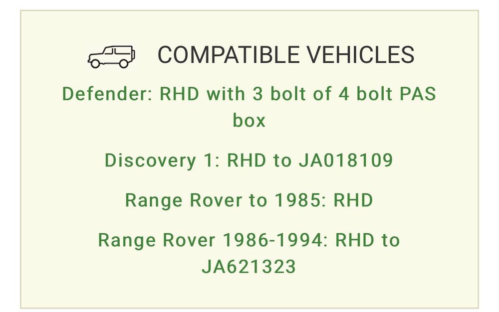 Pendural direccao e kit Land Rover RHD