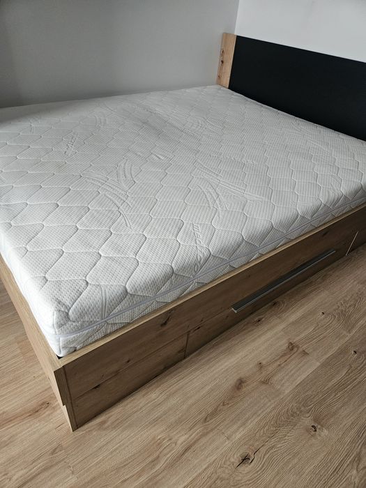 Łóżko 160x200, dąb artisan, materac, szuflady, stelaż