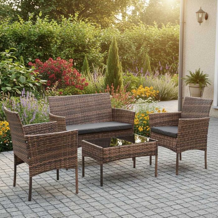 NOWE Meble Ogrodowe Rattanowe Balkonowe Tarasowe Zestaw Mebli Brązowe