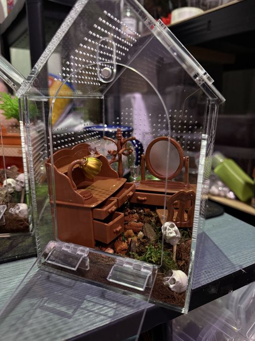 Terrarium domek dla ptasznika z wystrojem domek dla lalek z meblami