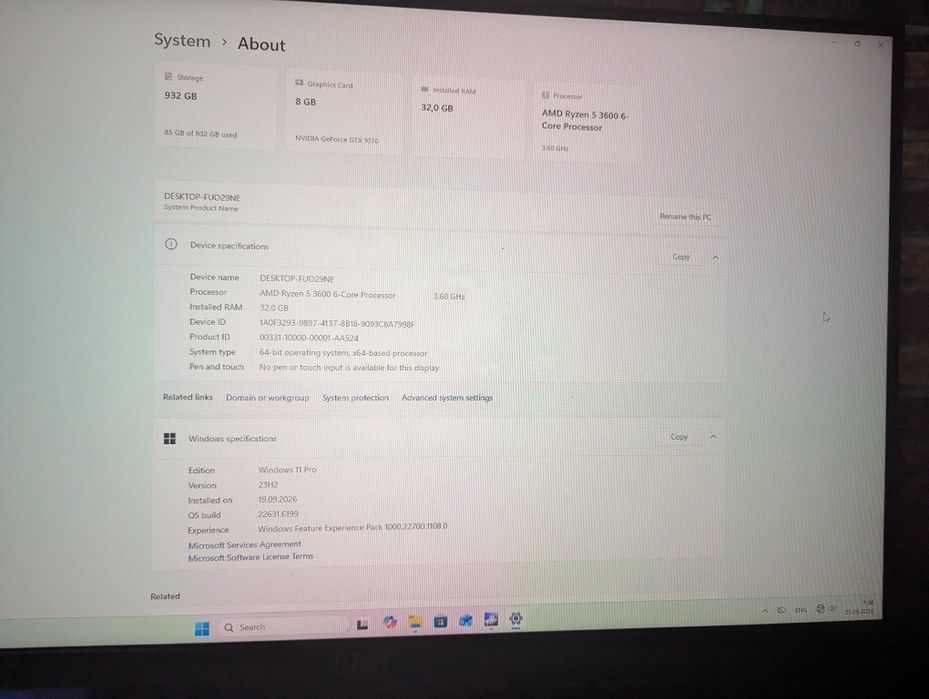 Ігрвоий Компьютер Ryzen 5 3600; 32Gb DDR4 ; 1Tb SSD ; GTX 1070 8Gb