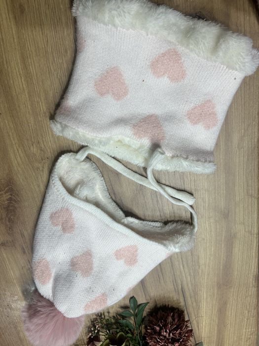Komplet zimowy czapka szalik komun dla dziewczynki 1 2 3 lata