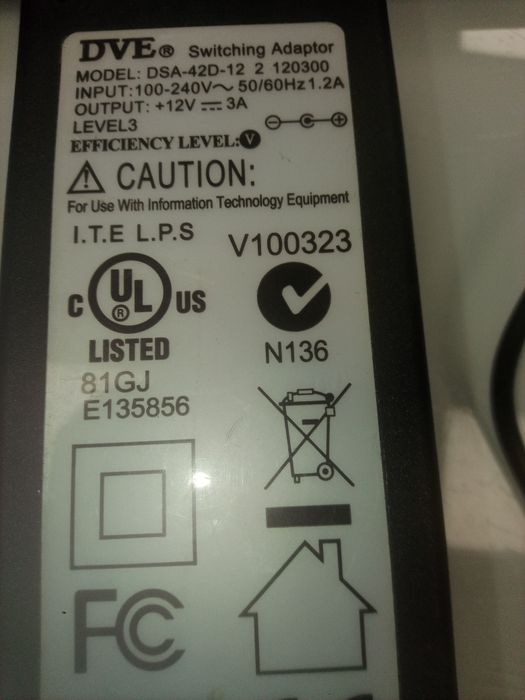 Zasilacz DVE DSA-42D-12 (12V-3A) - 100% sprawny 60wat