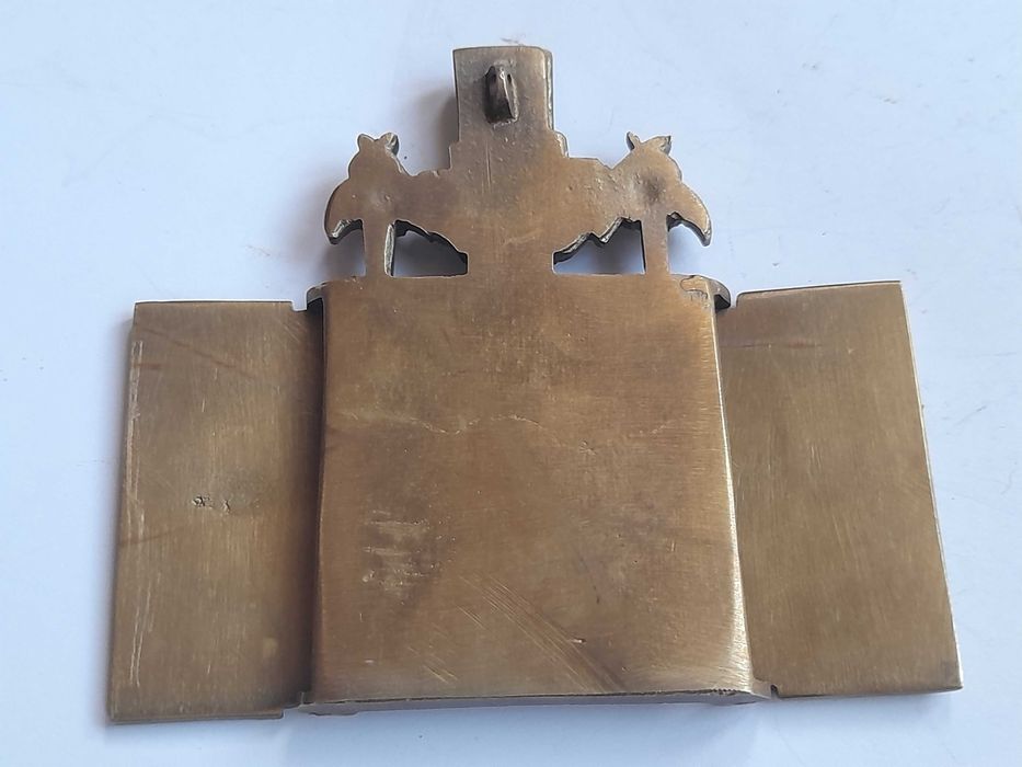 Prawosławna ikona podróżna z Matką Boską i aniołkami (mosiężna)