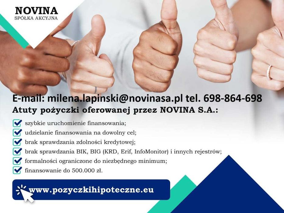 Pożyczka hipoteczna NOVINA S.A. pod zastaw nieruchomości dla firm.