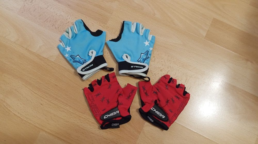 2x rękawiczki rowerowe dziecięce Btwin i Chiba