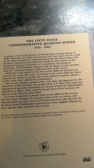 Colecção comemorativa de moedas sobre os 50 estados USA.