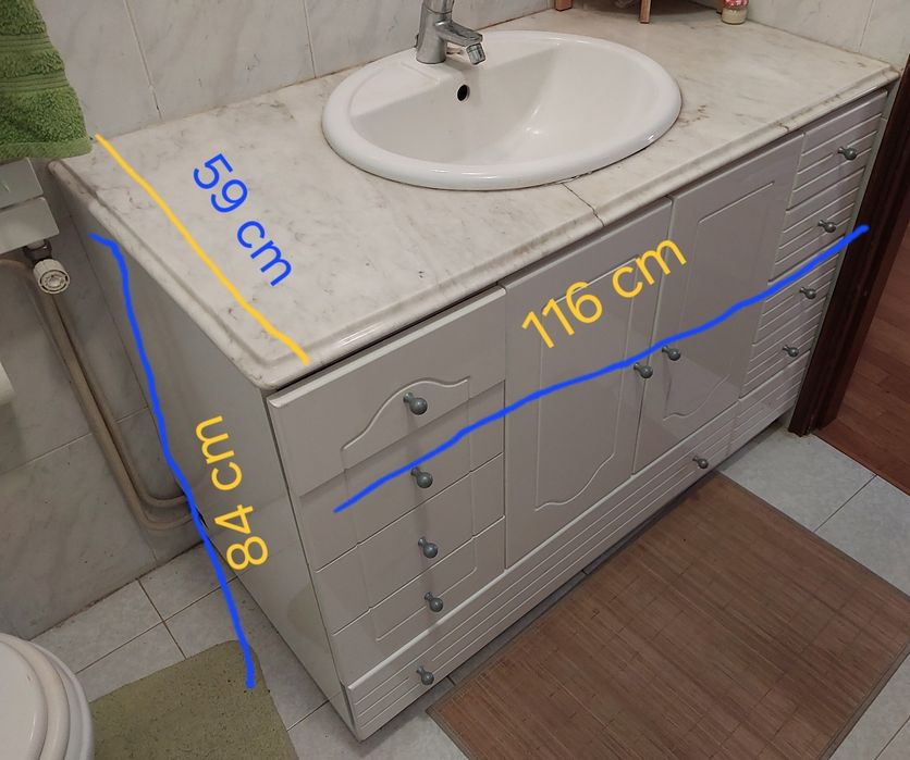Móvel wc com lavatório, mármore