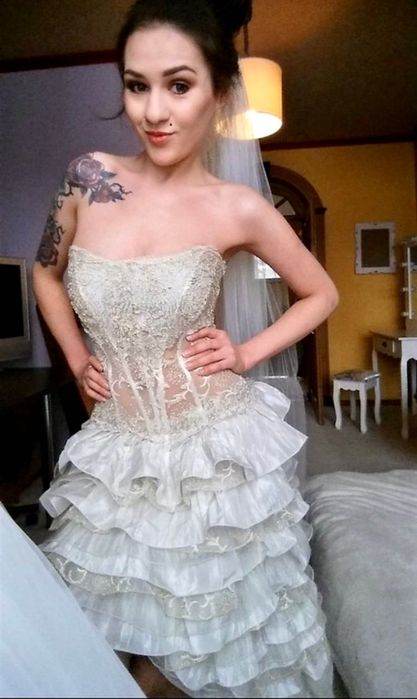 Suknia ślubna/ karnawałowa gorset ecru 36 wiktoriańska