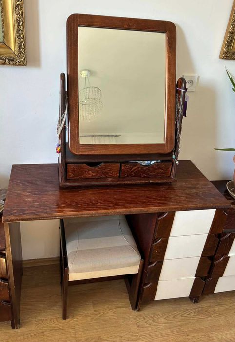 Unikalna Toaletka Lustro Stołek styl Vintage KOMPLETO 70s