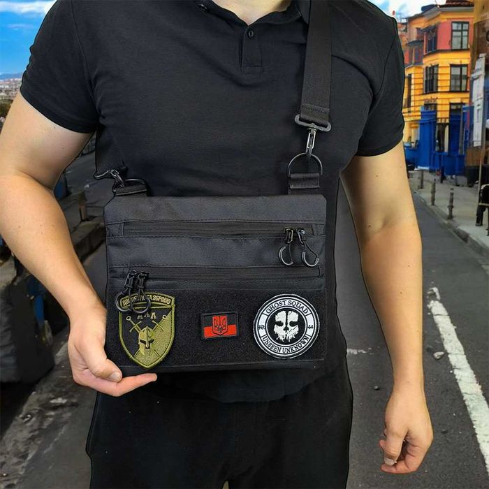 Мужской мессенджер из кордуры с КОБУРОЙ. Цвет: черный.