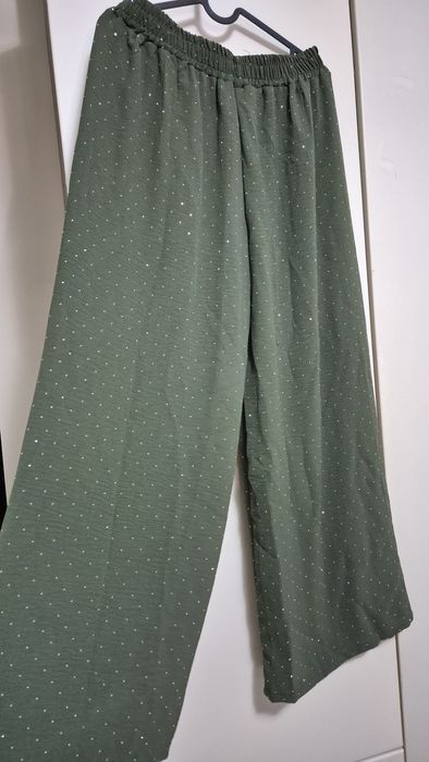 Calças pantalonas verde com brilhos L/XL