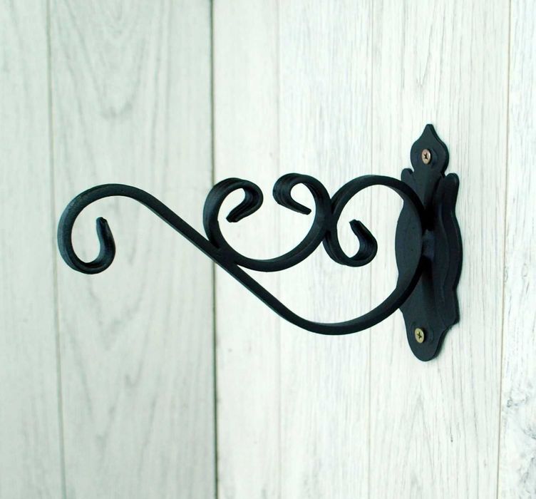 Wieszak Hak Uchwyt metalowy kuty na doniczkę - Czarny RAL 9005 (W71)