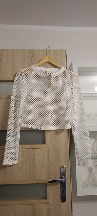 Bluzka biała, krótka, z siateczki, rozmiar M / 38, Cropp