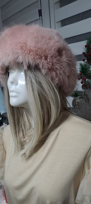 Futrzana czapka fuksja i pudrowy róż