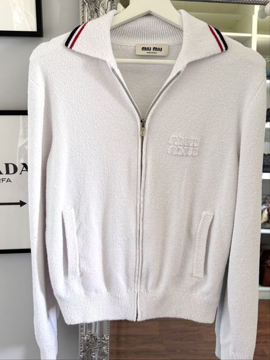 Biała rozpinana bluza damska kardigan sweter premium miu miu S 36