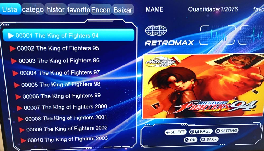 Consola jogos retro com dois comandos e cartão SD 64GB