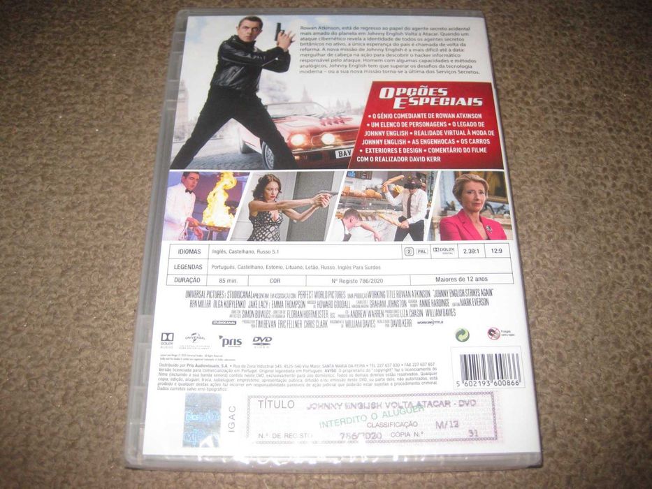 DVD "Johnny English Volta a Atacar" com Rowan Atkinson/Selado!