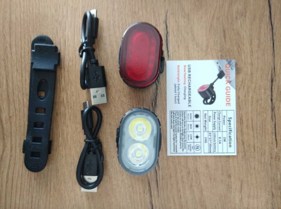 Zestaw Mocne Lampki Rowerowe Przednia + Tylna Led Usb Akumulatorowa