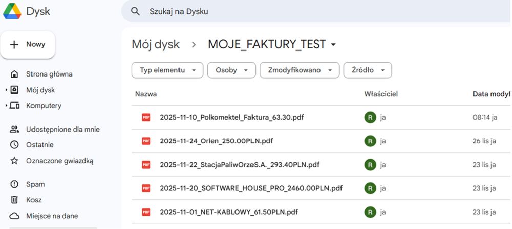 Automat Faktur i Wyciągów (Gmail -> Drive). Bez Abonamentu