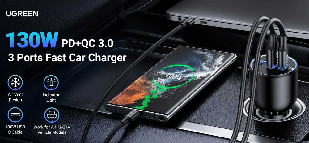 UGREEN 130W Автомобільний зарядний пристрій зарядка авто